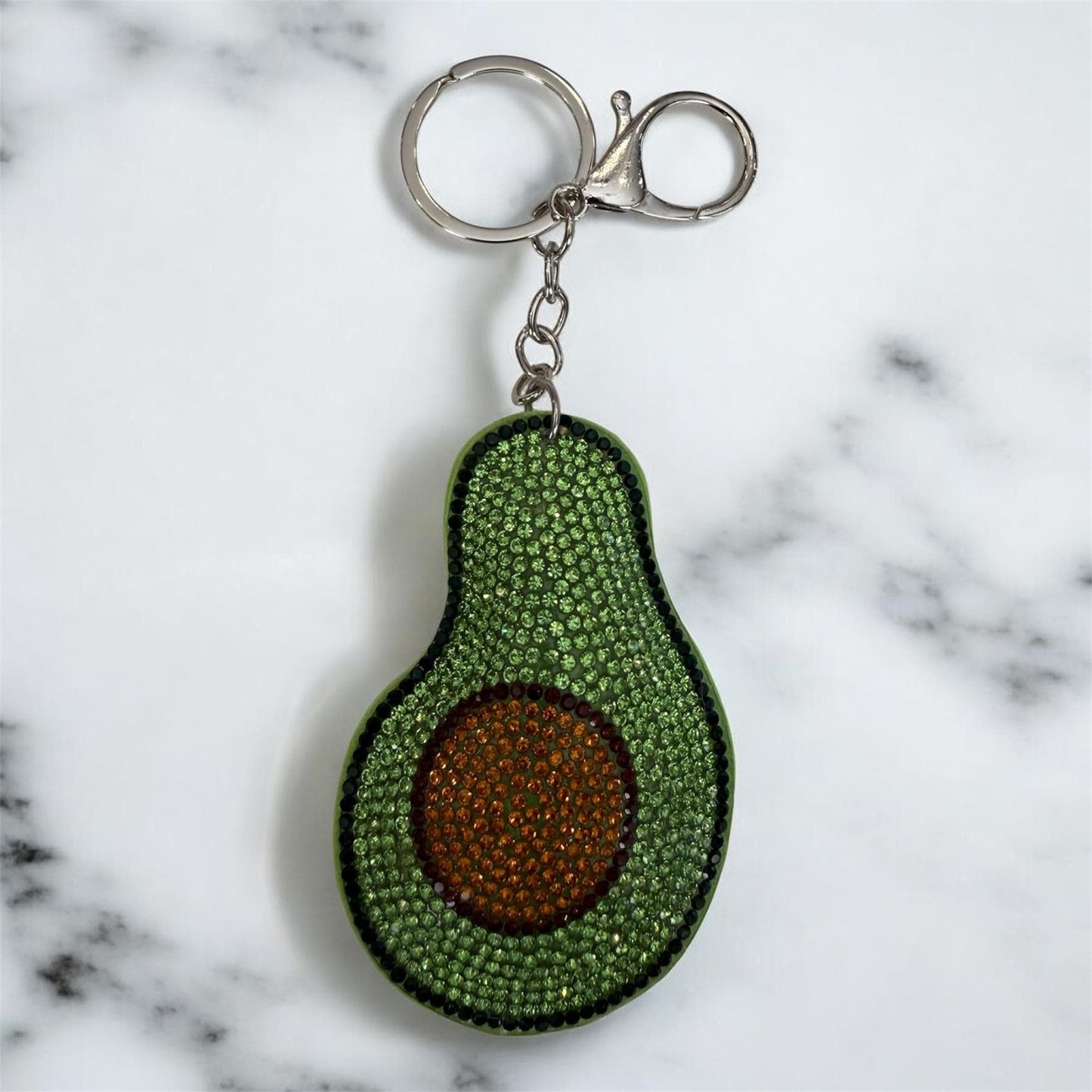 Sparkling Rhinestone Avocado Keychain