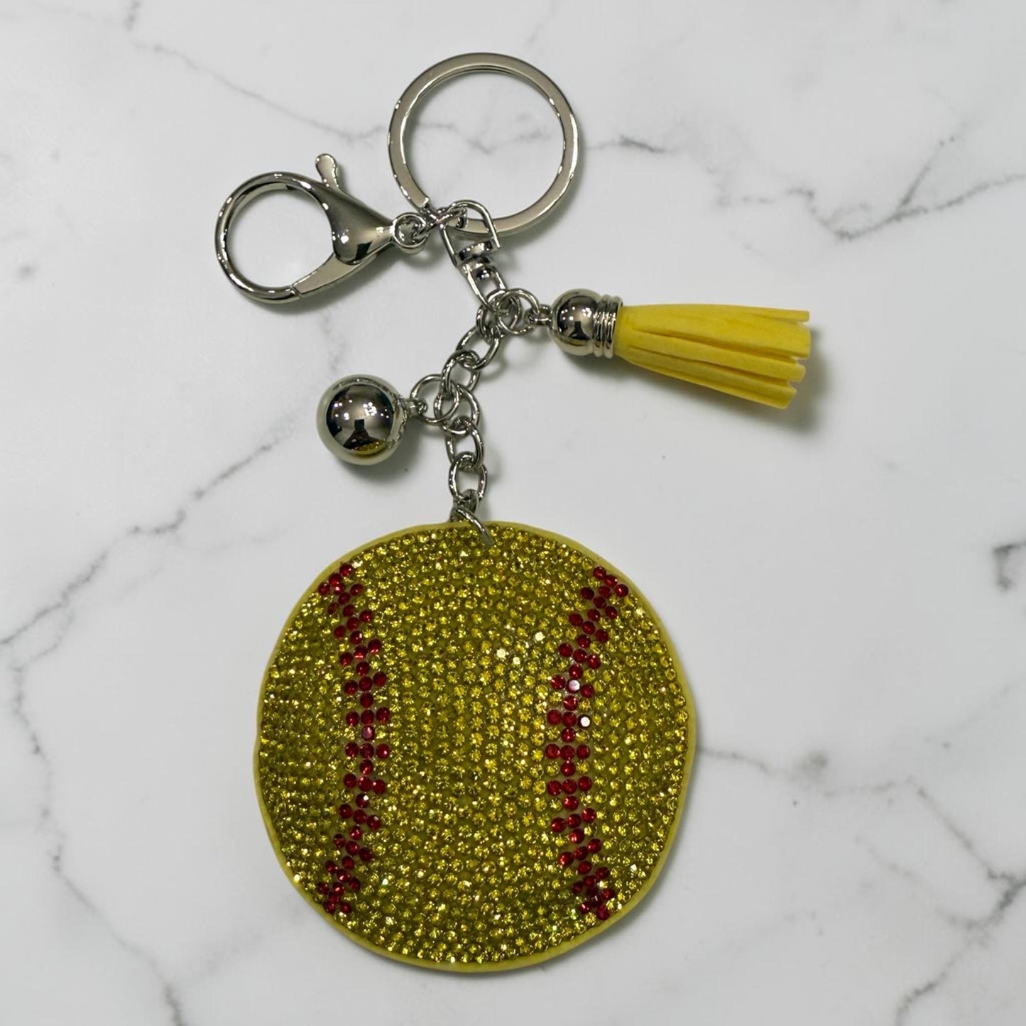 Rhinstone Softball Keychain