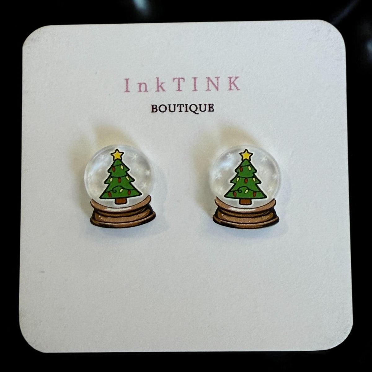 Christmas Tree Snow Globe Stud Earrings
