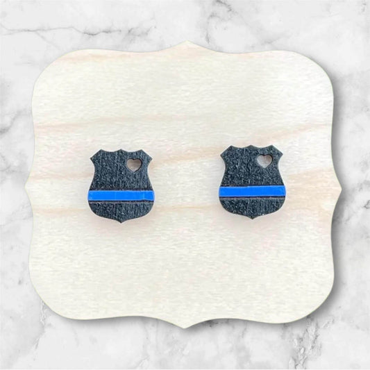Thin Blue Line Police Badge Earrings