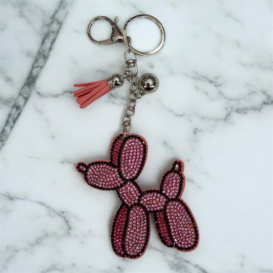 Pink Rhinestone Balloon Dog Keychain