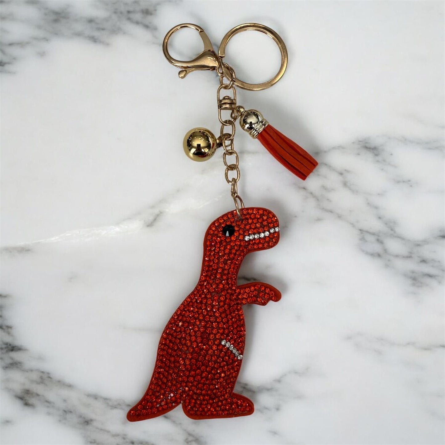 Orange Rhinestone Dinosaur Keychain