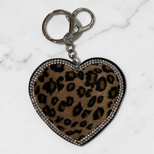Leopard Print Heart Keychain