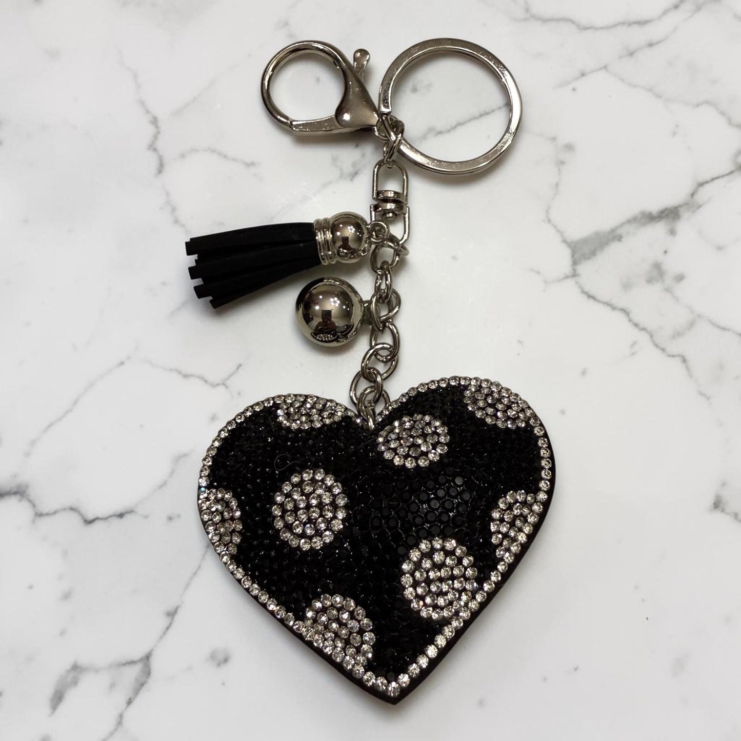 Polka-Dot Rhinstone Heart Keychain