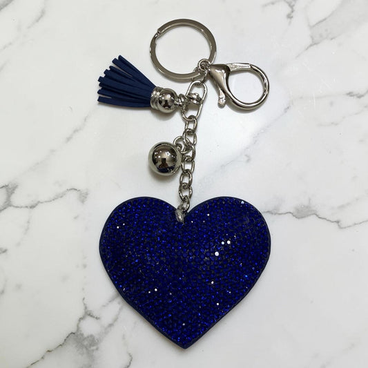 Blue Rhinstone Heart Keychain
