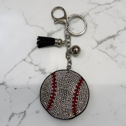 Rhinstone Baseball Keychain