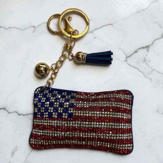 USA Flag Rhinstone Keychain