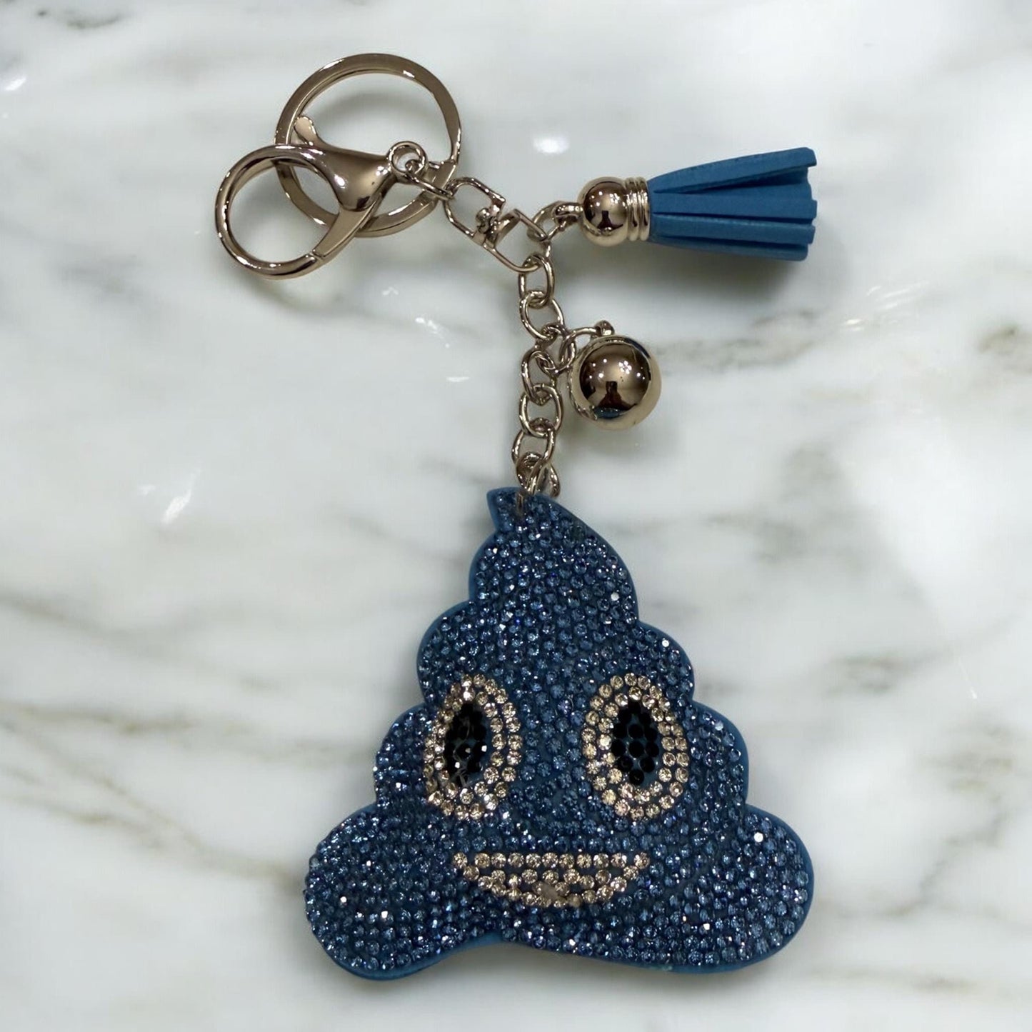 Blue Rhinstone Poop Emoji Keychain