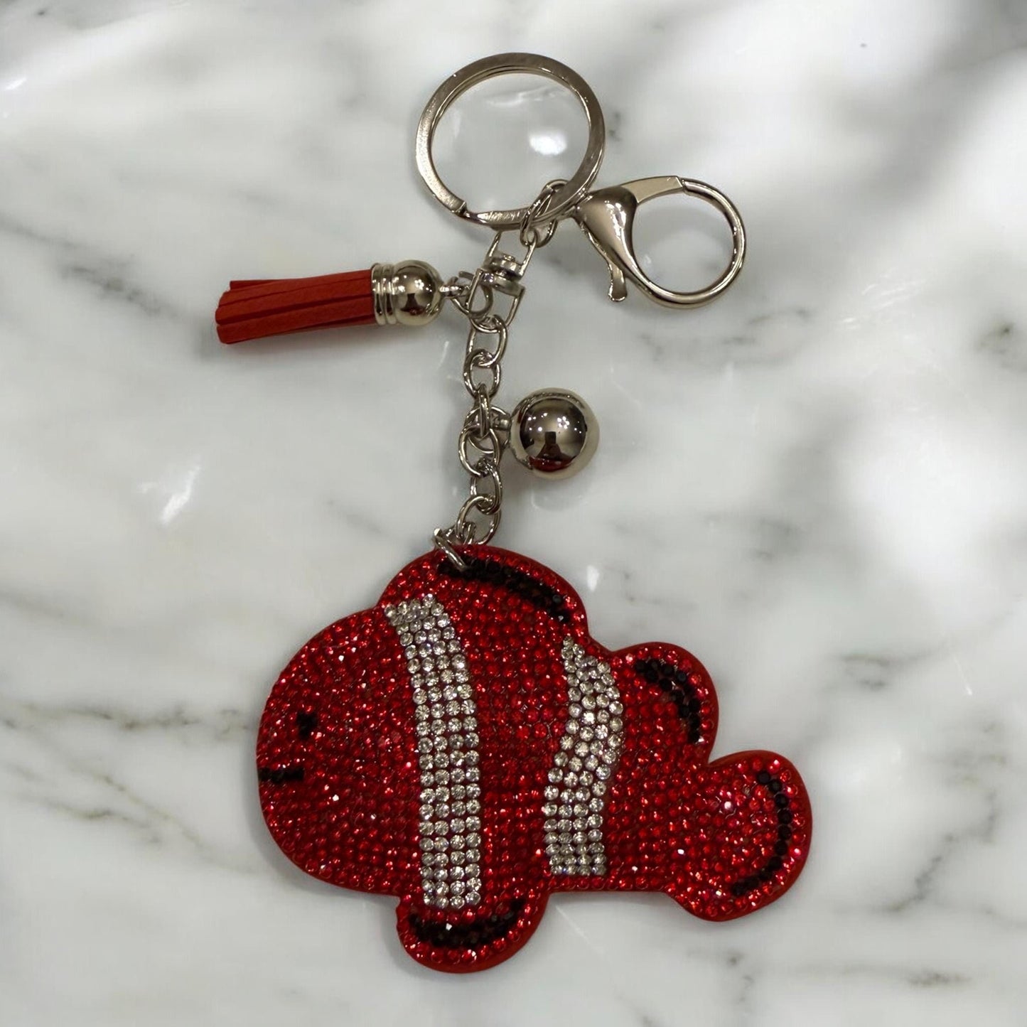 Red Rhinestone Fish Keychain
