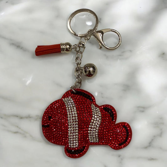 Red Rhinestone Fish Keychain
