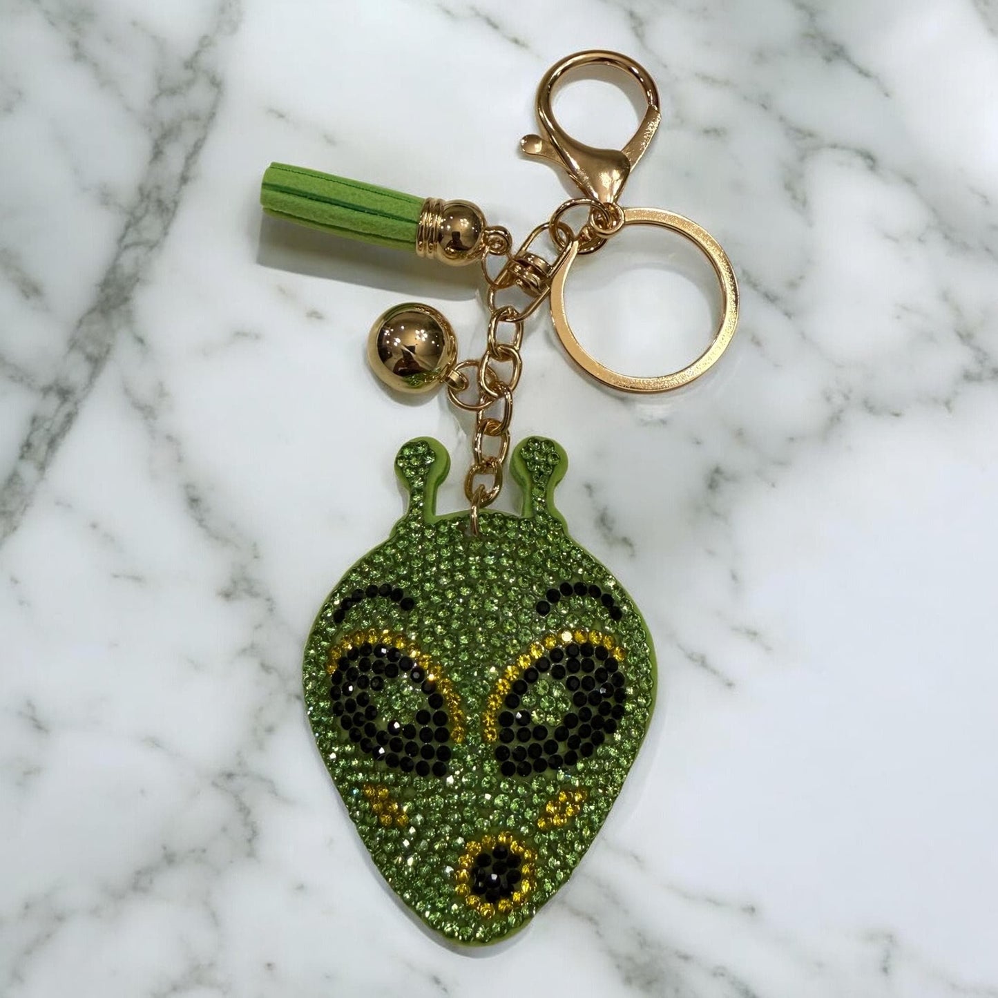 Green Rhinestone Alien Keychain