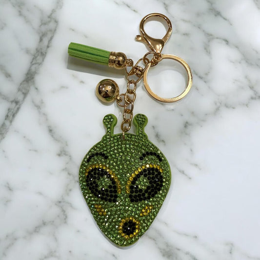 Green Rhinestone Alien Keychain