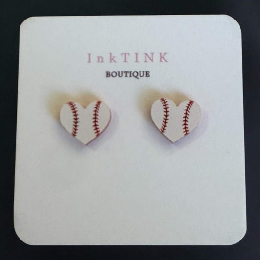Baseball Heart Stud Earrings